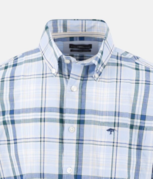 Fynch - Hatton Slub Check Button Down Short Sleeved Shirt New Breeze 16045031-653-M