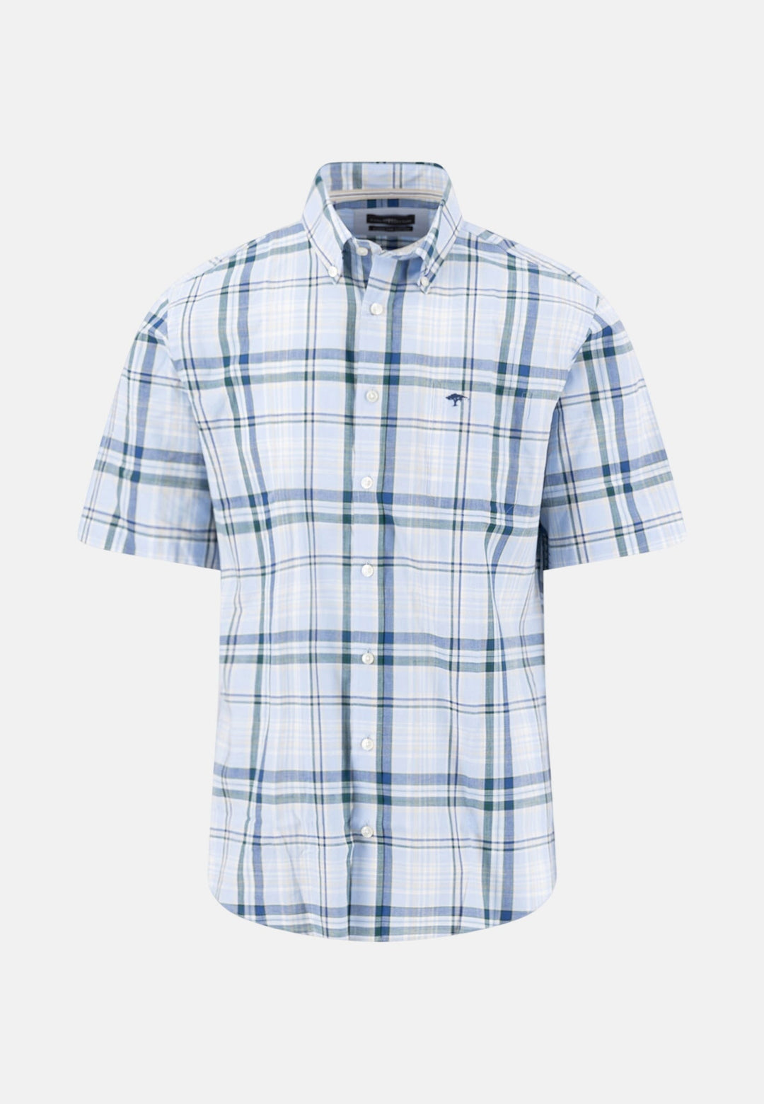 Fynch - Hatton Slub Check Button Down Short Sleeved Shirt New Breeze 16045031-653-M