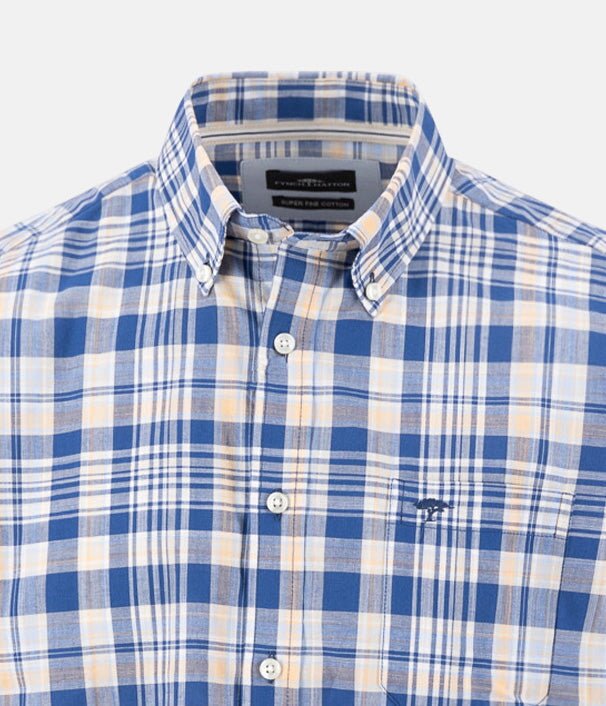 Fynch - Hatton Slub Check Button Down Short Sleeved Shirt Tangerine 16045031-212-M