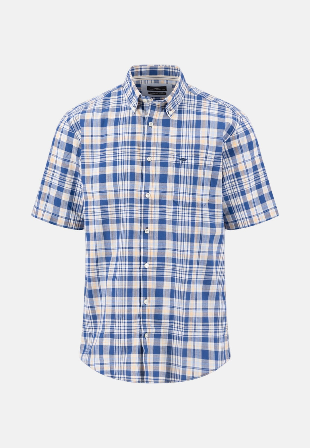 Fynch - Hatton Slub Check Button Down Short Sleeved Shirt Tangerine 16045031-212-M