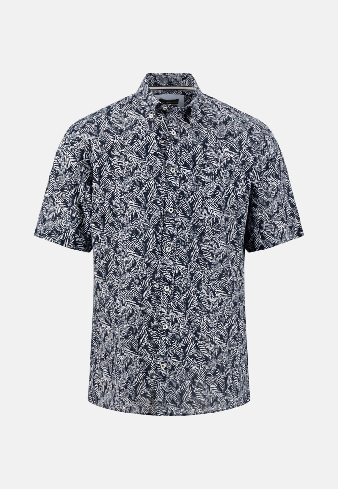 Fynch - Hatton Slub Print Button Down Short Sleeved Shirt Navy 16045011-685-M