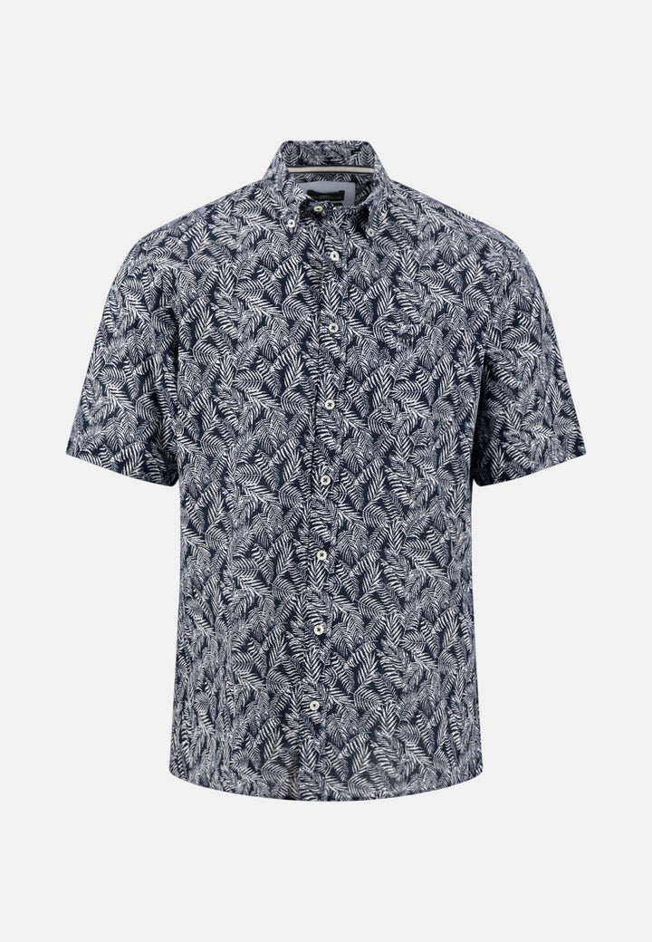 Fynch - Hatton Slub Print Button Down Short Sleeved Shirt Navy 16045011-685-M