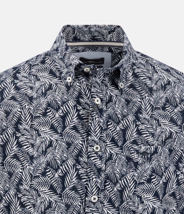 Fynch - Hatton Slub Print Button Down Short Sleeved Shirt Navy 16045011-685-M