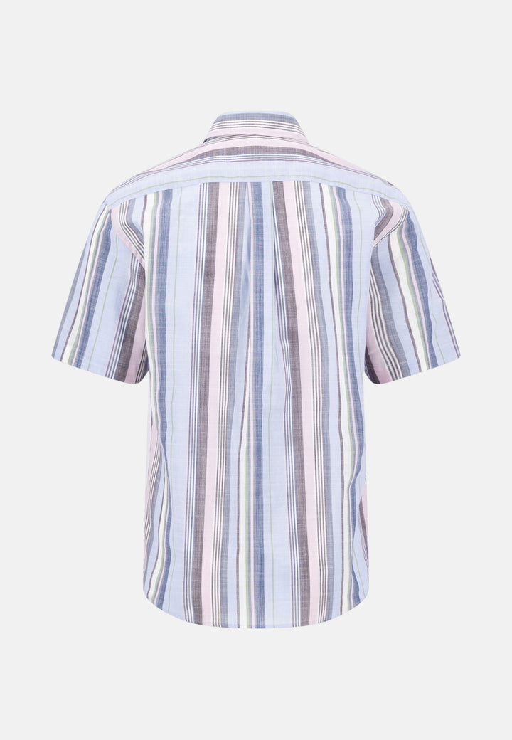 Fynch - Hatton Slub Stripe Button Down Short Sleeved Shirt Aubergine 16035931-342-M