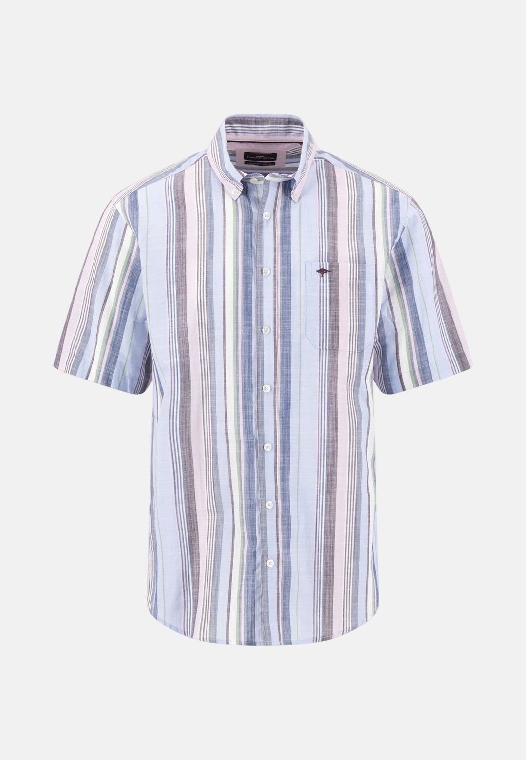 Fynch - Hatton Slub Stripe Button Down Short Sleeved Shirt Aubergine 16035931-342-M