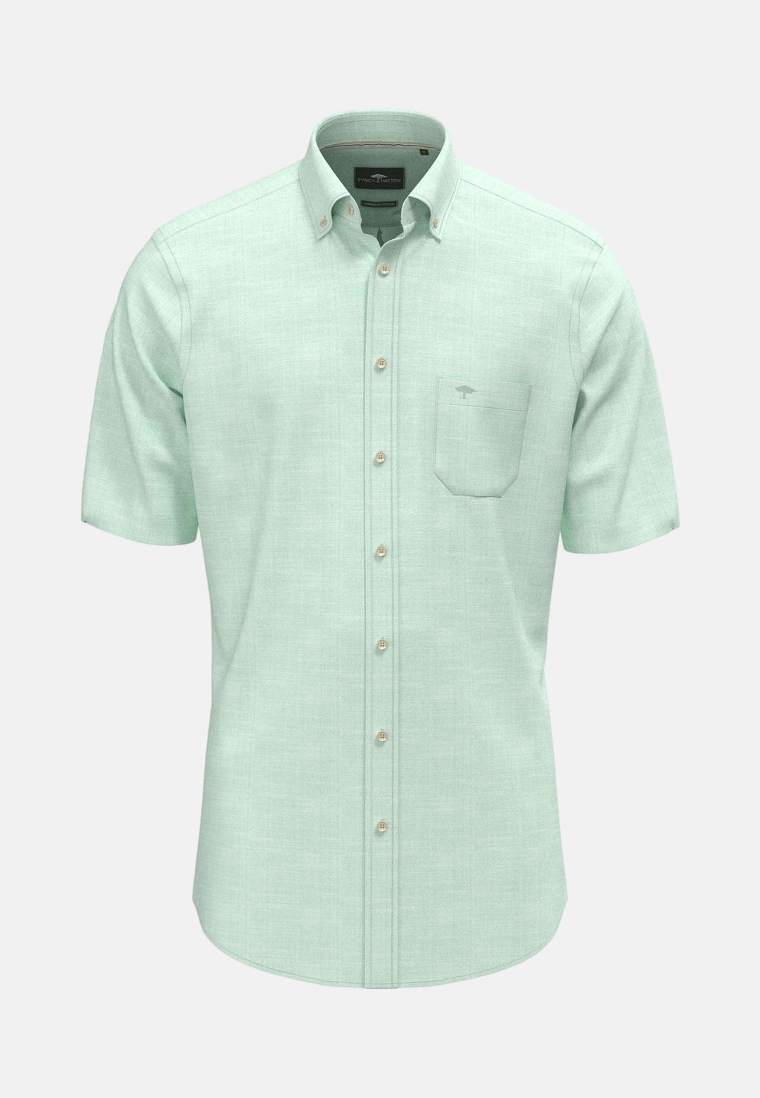 Fynch - Hatton Solid Slub Button Down Short Sleeved Shirt Mint - 16048091-744-M - fynch - hatton.co.uk