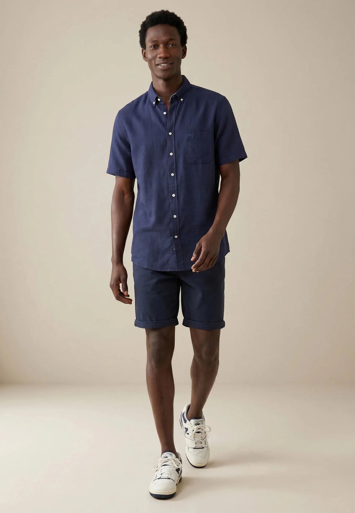 Fynch-Hatton Solid Slub Button Down Short Sleeved Shirt Navy 16048091-685-M