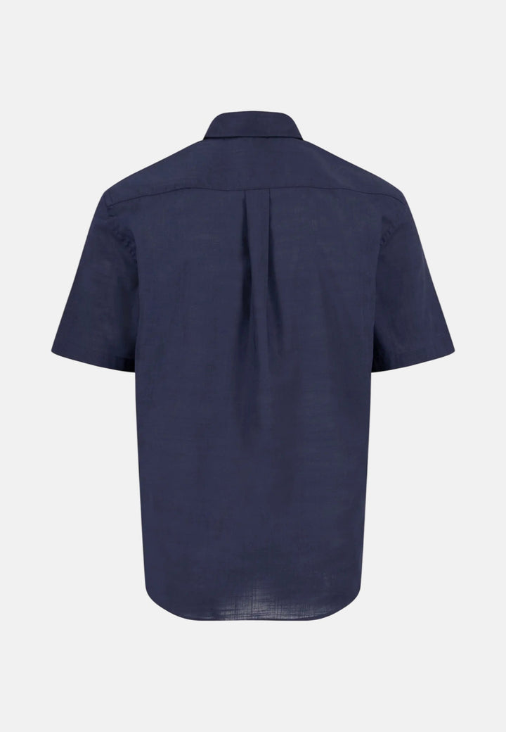 Fynch - Hatton Solid Slub Button Down Short Sleeved Shirt Navy 16048091-685-M