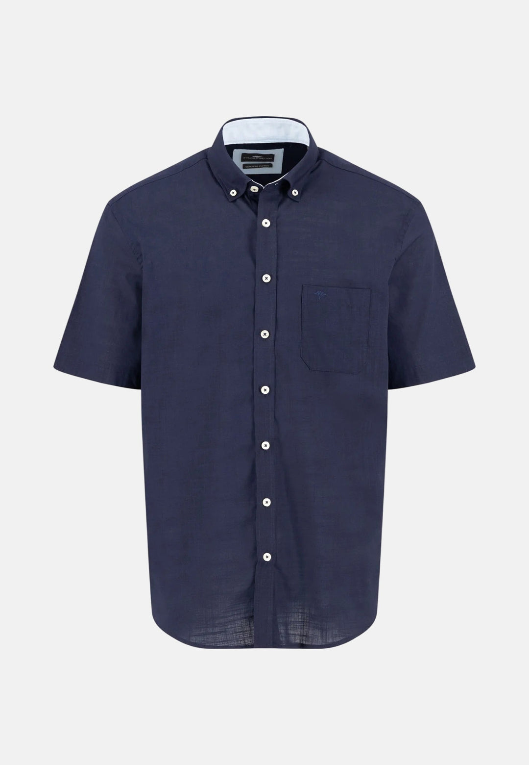 Fynch - Hatton Solid Slub Button Down Short Sleeved Shirt Navy - 16048091-685-M - fynch - hatton.co.uk