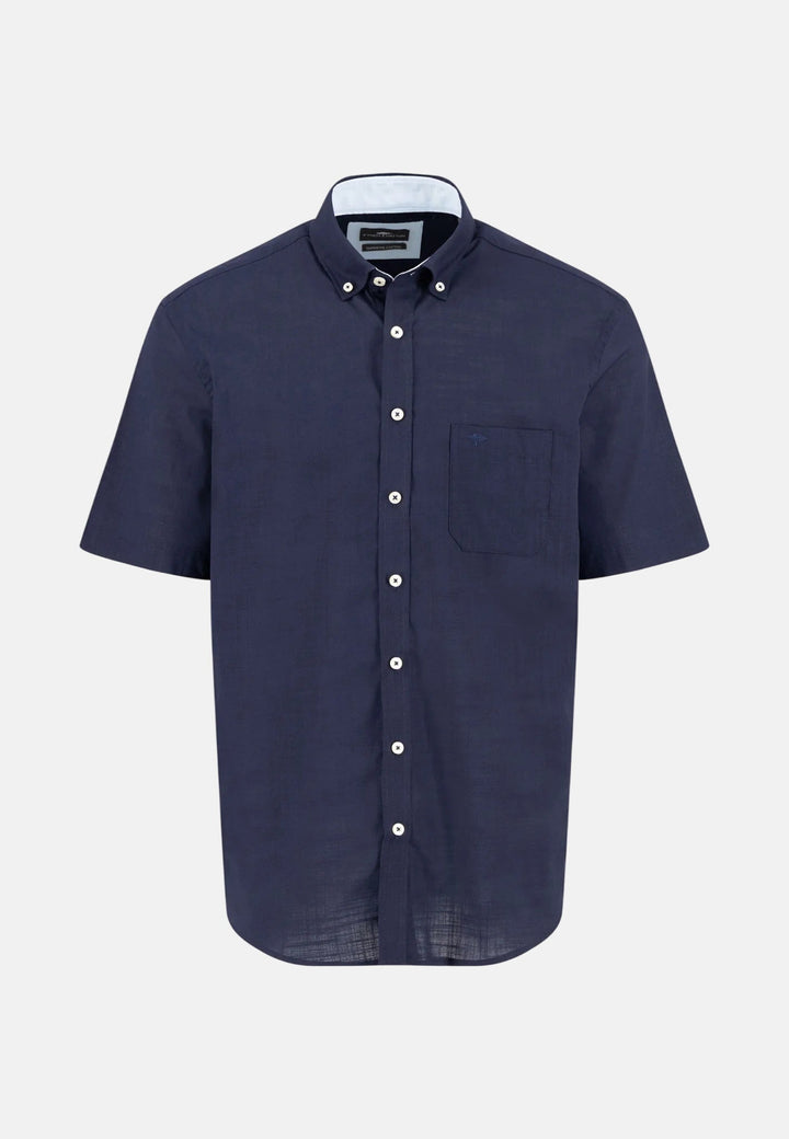 Fynch - Hatton Solid Slub Button Down Short Sleeved Shirt Navy 16048091-685-M
