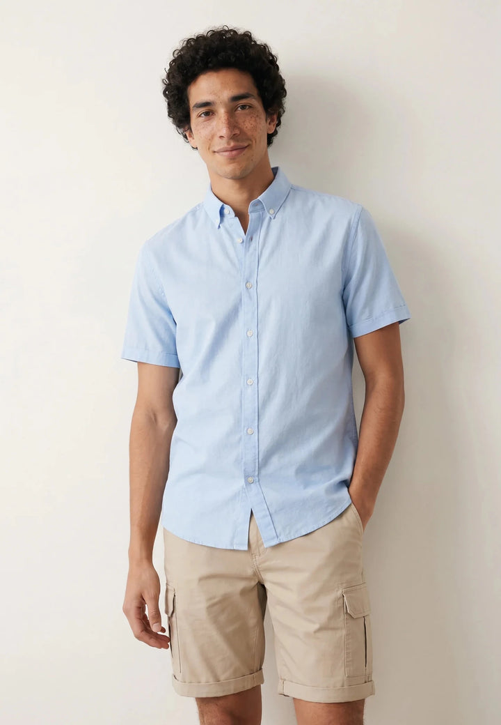Fynch-Hatton Solid Slub Button Down Short Sleeved Shirt New Breeze 16048091-653-M
