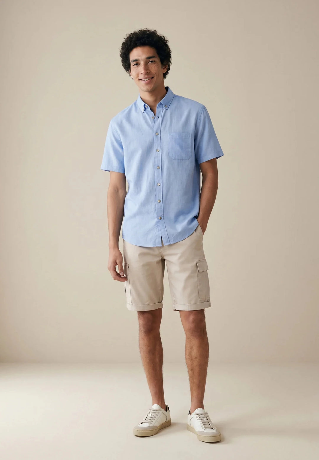 Fynch-Hatton Solid Slub Button Down Short Sleeved Shirt New Breeze 16048091-653-M