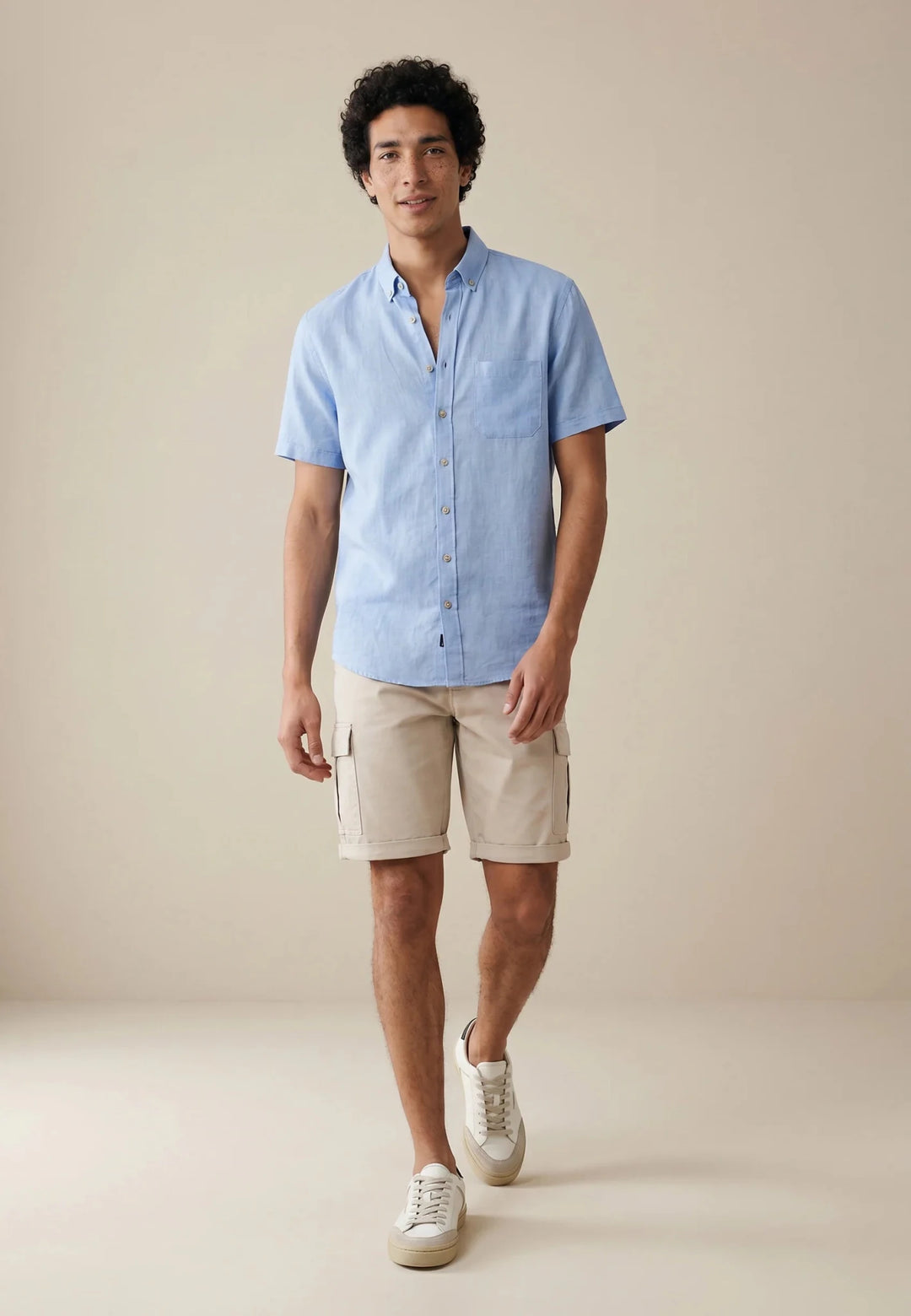 Fynch-Hatton Solid Slub Button Down Short Sleeved Shirt New Breeze 16048091-653-M