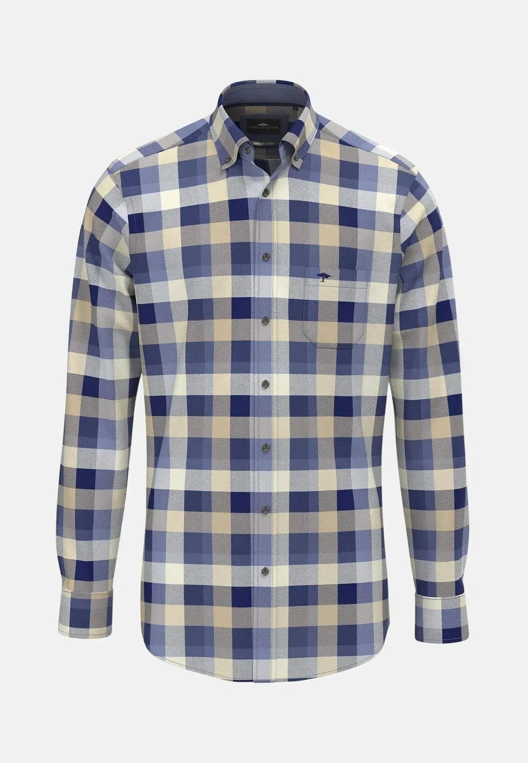 Fynch - Hatton Square Flannel Check Shirt Crystal Blue - 15108070-604-S - fynch - hatton.co.uk