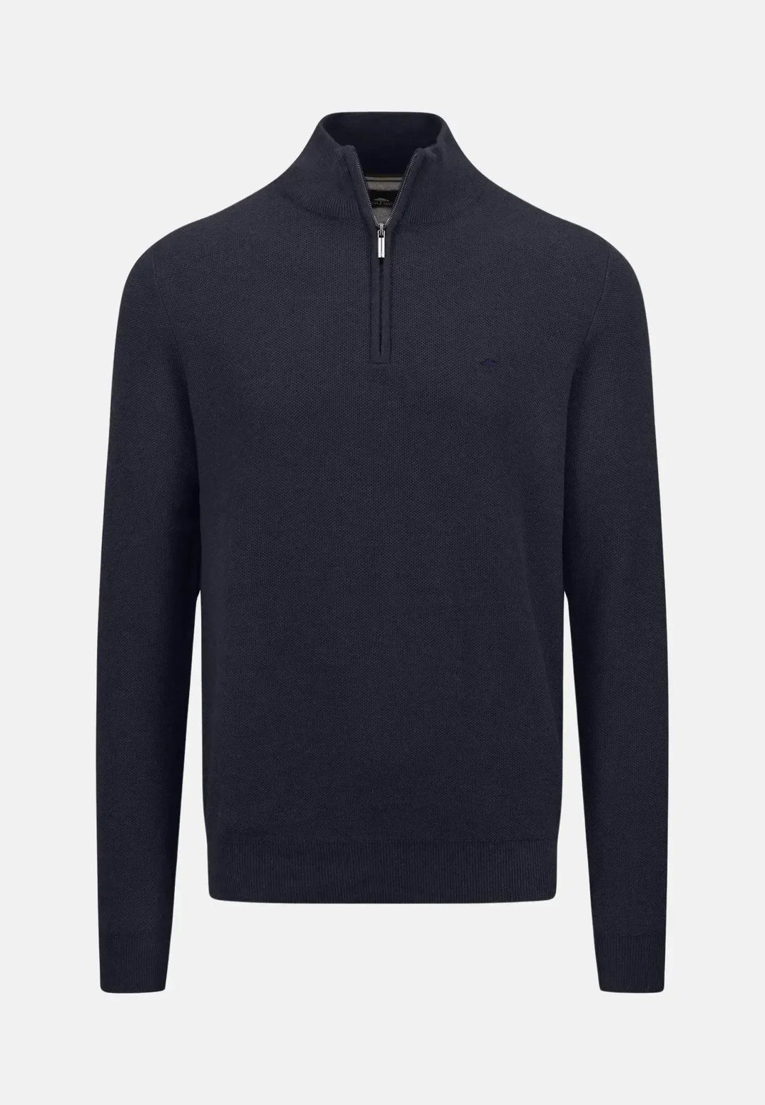 Stand Collar 1/4 Zip Cotton Knit Navy – FYNCH-HATTON, image 1 of 2