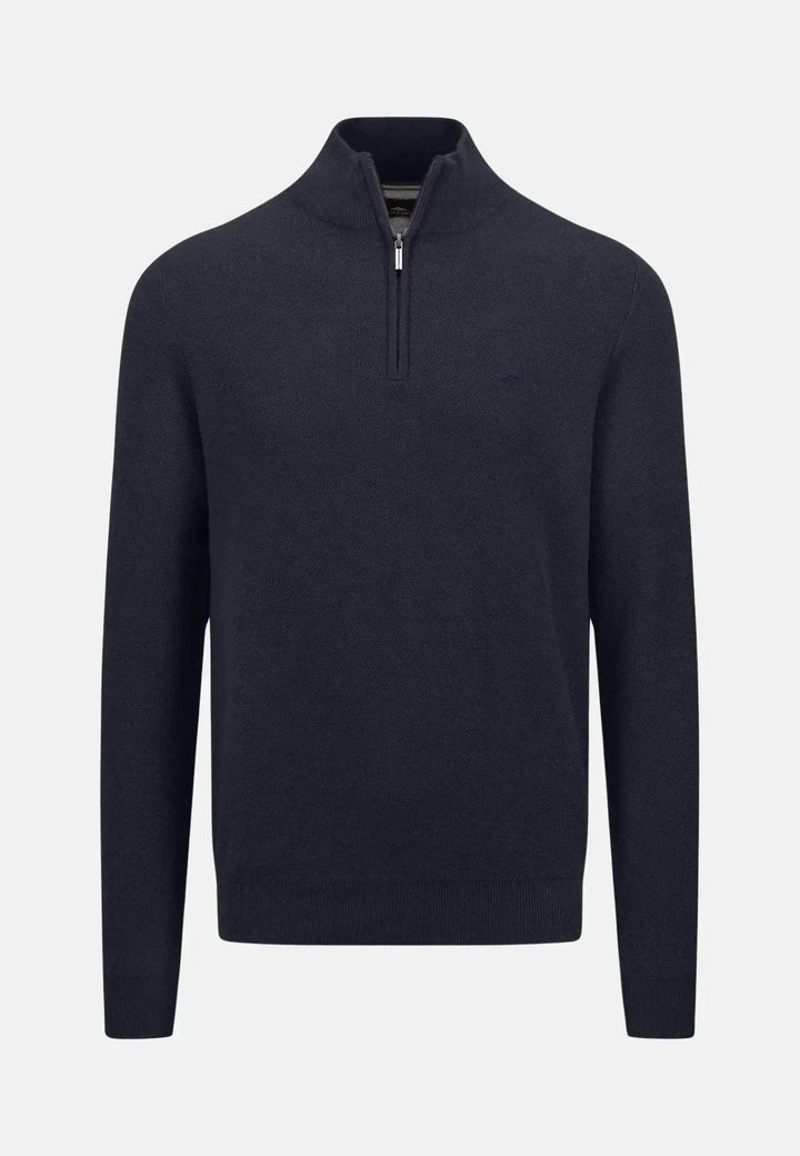 Stand Collar 1/4 Zip Cotton Knit Navy – FYNCH-HATTON, image 1 of 2