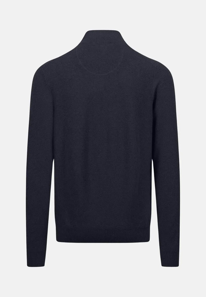 Stand Collar 1/4 Zip Cotton Knit Navy – FYNCH-HATTON, image 2 of 2