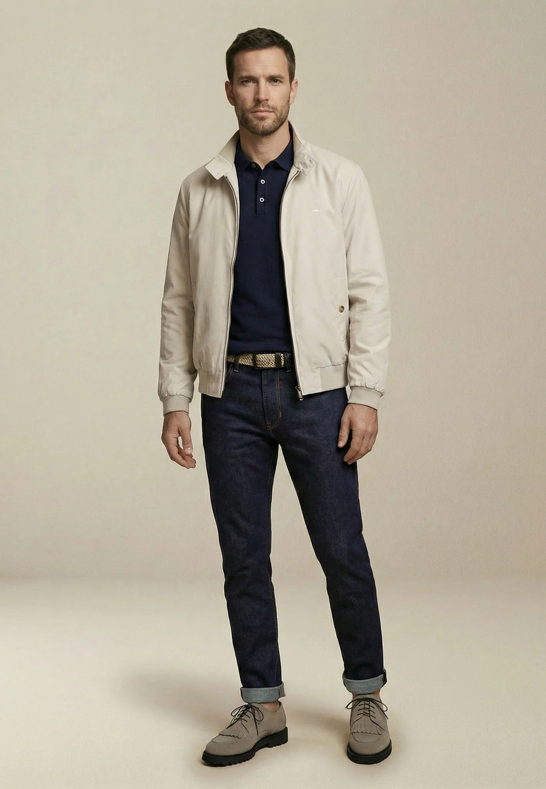 Fynch - Hatton Stand Collar Harrington Jacket Cement - 16022602-828-M - fynch - hatton.co.uk