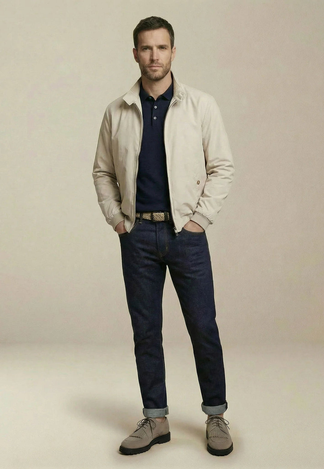 Fynch - Hatton Stand Collar Harrington Jacket Cement - 16022602-828-M - fynch - hatton.co.uk