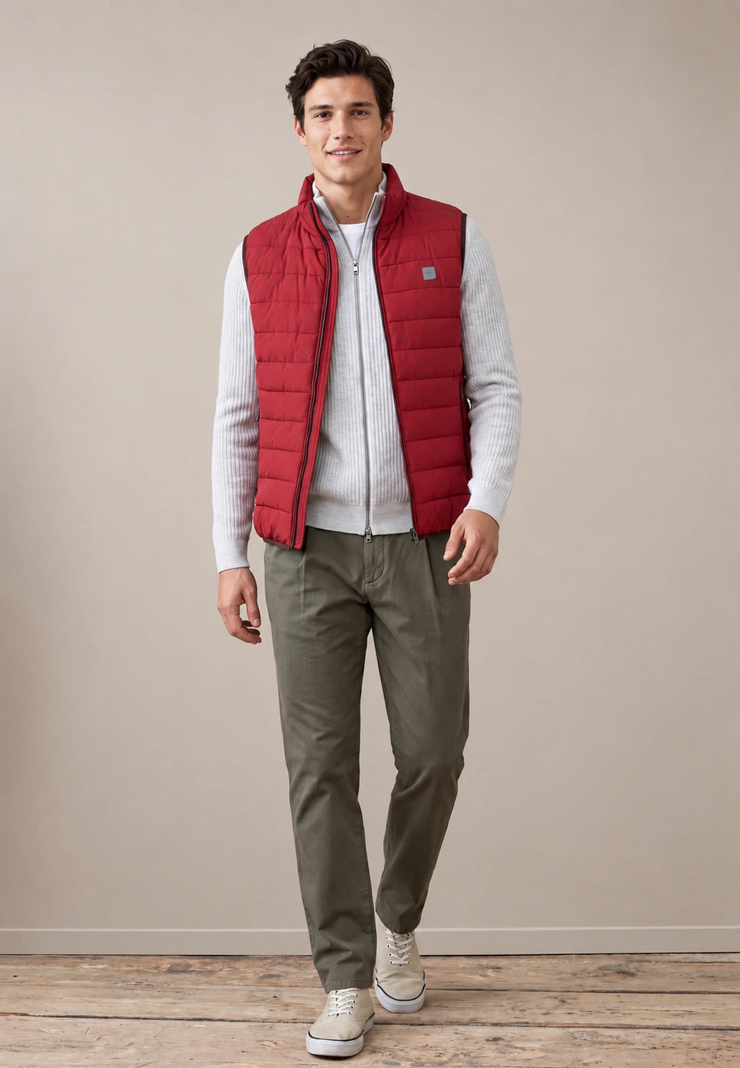 Fynch-Hatton Stand Collar Lightweight Quilted Gilet Brick 16142601-346-M