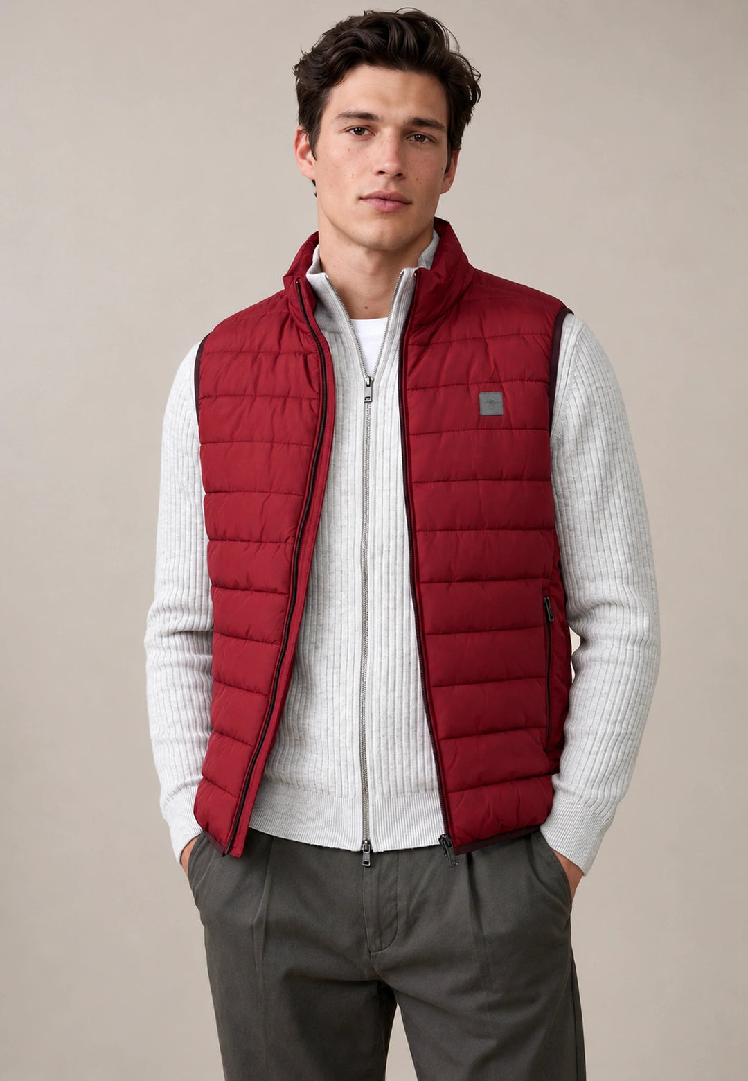 Fynch-Hatton Stand Collar Lightweight Quilted Gilet Brick 16142601-346-M