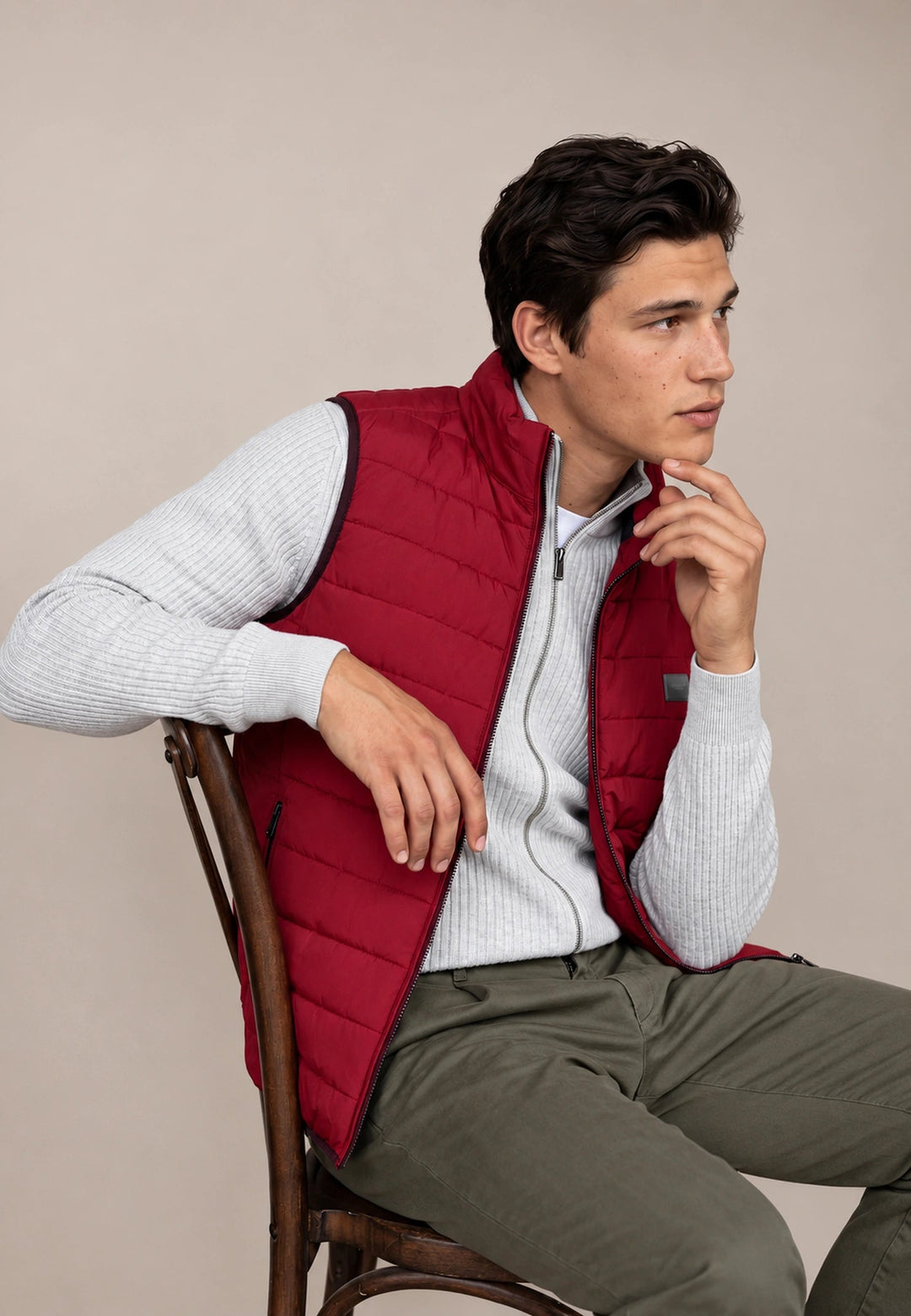 Fynch-Hatton Stand Collar Lightweight Quilted Gilet Brick 16142601-346-M