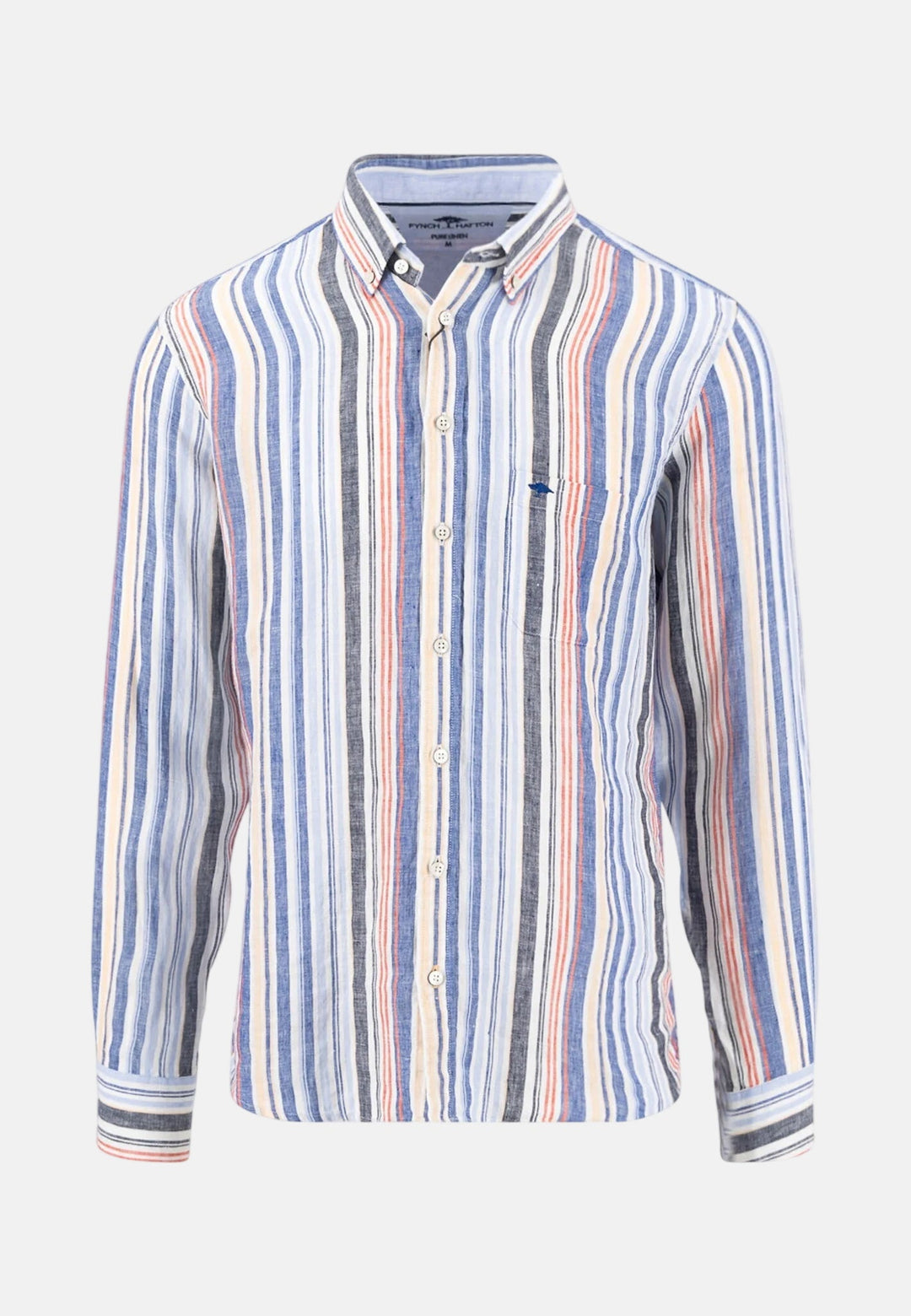 Fynch - Hatton Stripe Pattern Pure Linen Button Down Shirt Tangerine 16136040-212-M