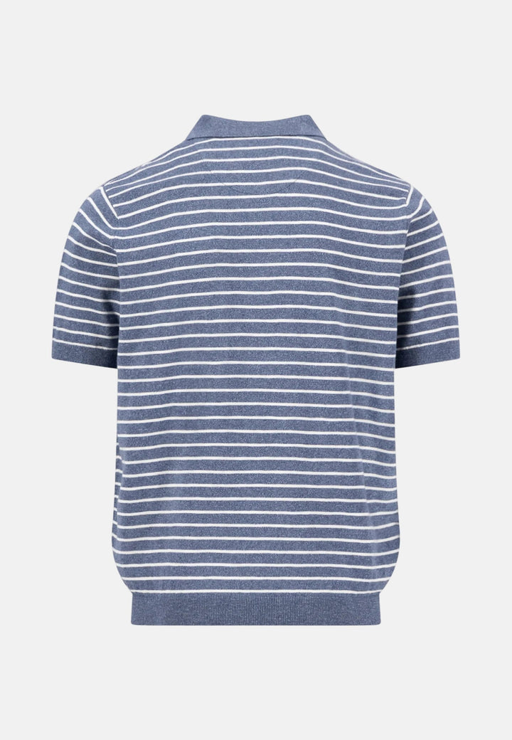 Fynch - Hatton Striped Cotton Linen Fine Knit Polo Shirt Horizon 1603705-655-M