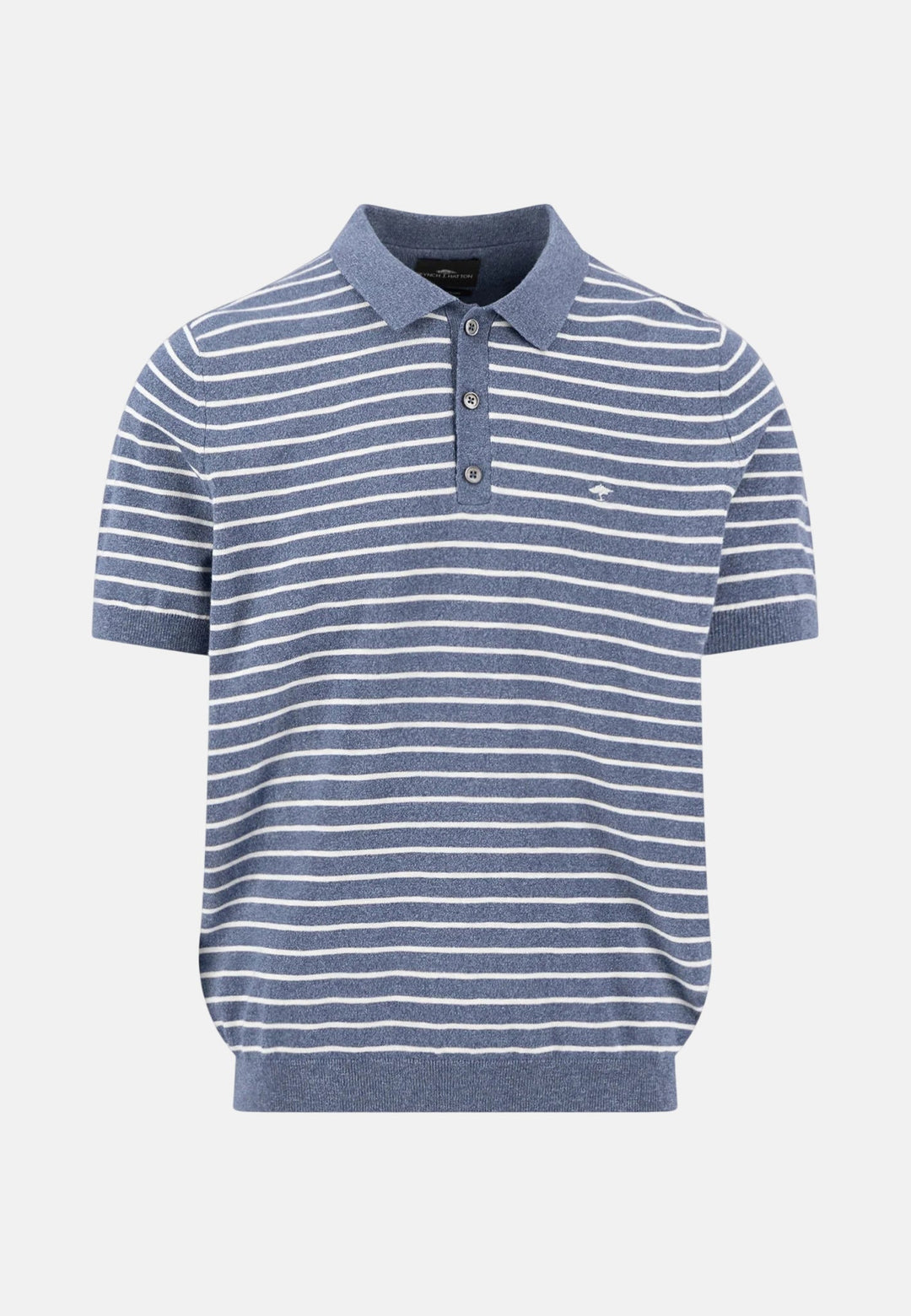 Fynch - Hatton Striped Cotton Linen Fine Knit Polo Shirt Horizon 1603705-655-M