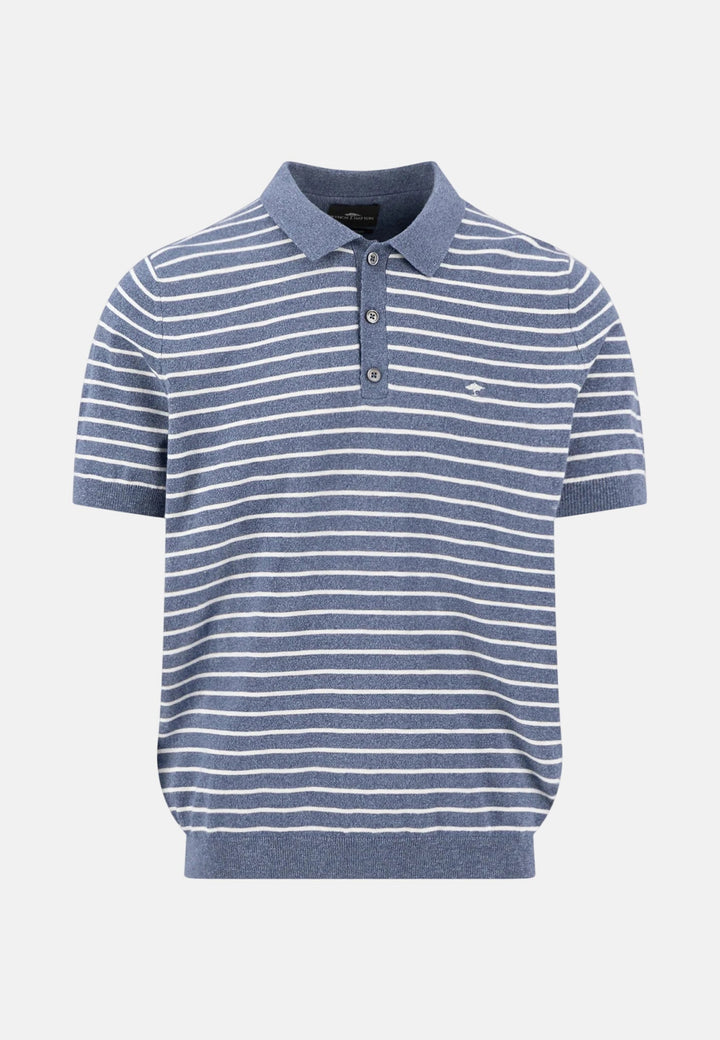 Fynch - Hatton Striped Cotton Linen Fine Knit Polo Shirt Horizon 1603705-655-M