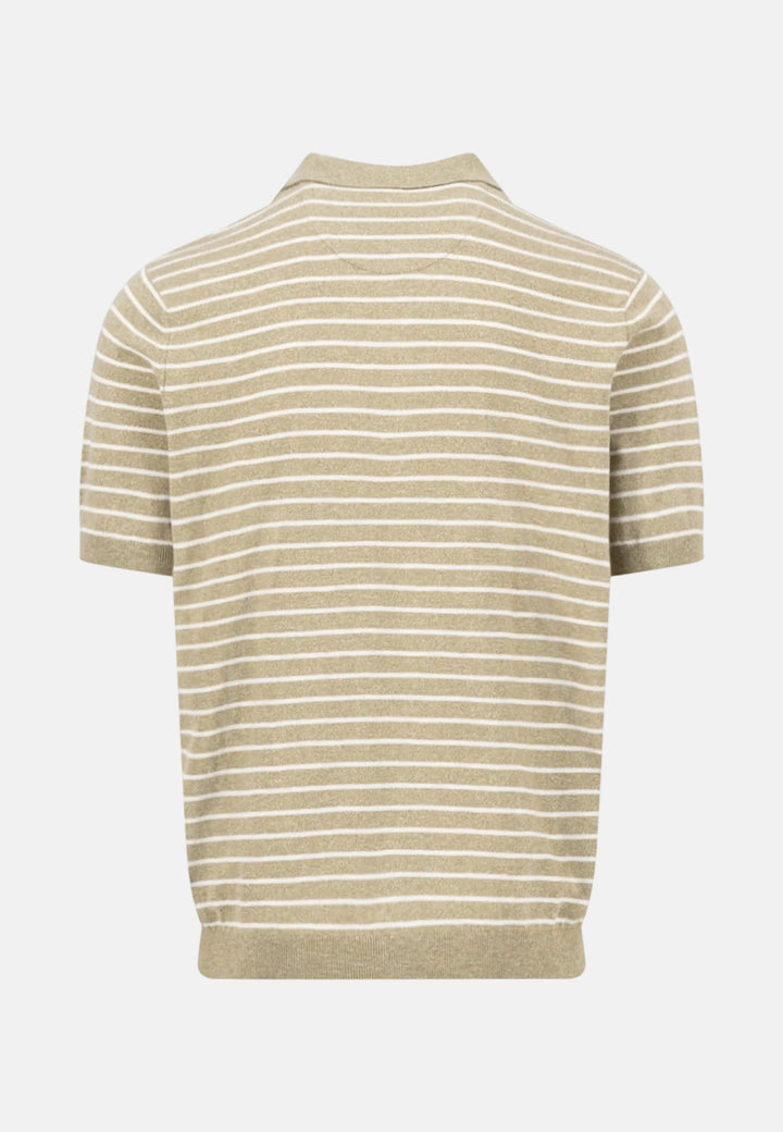 Fynch - Hatton Striped Cotton Linen Fine Knit Polo Shirt Pistachio 1603705-745-M