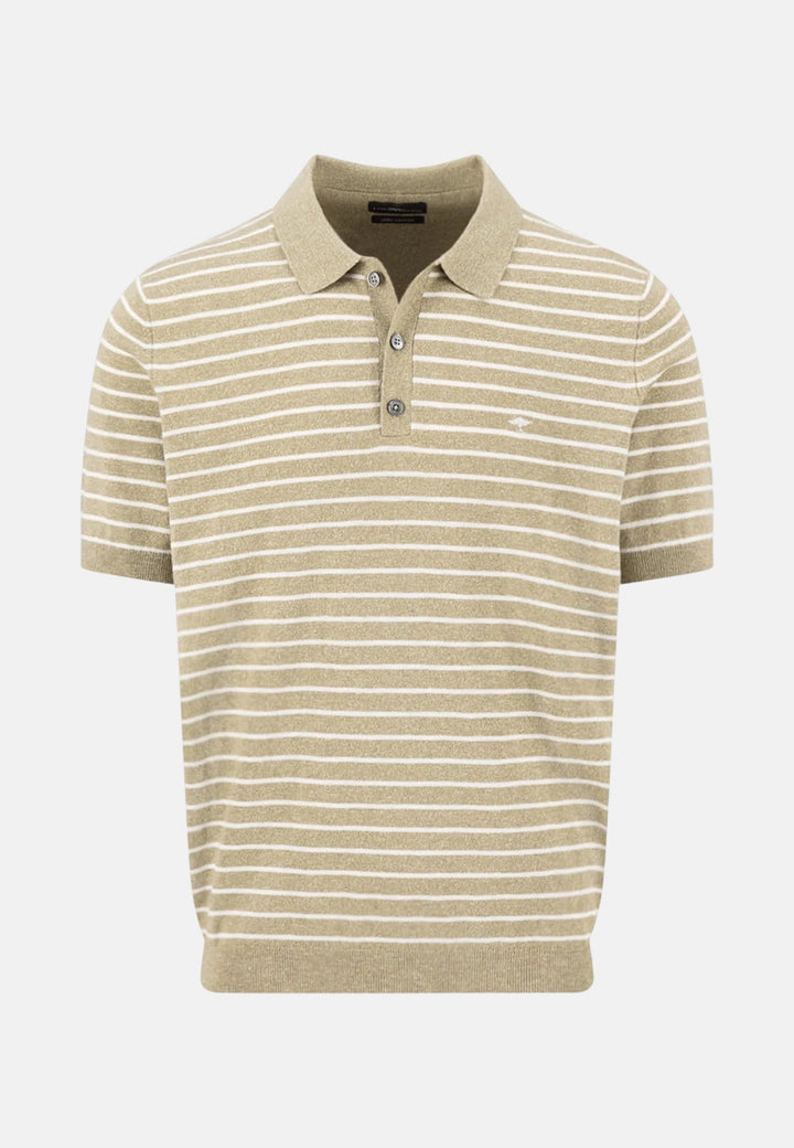 Fynch - Hatton Striped Cotton Linen Fine Knit Polo Shirt Pistachio 1603705-745-M