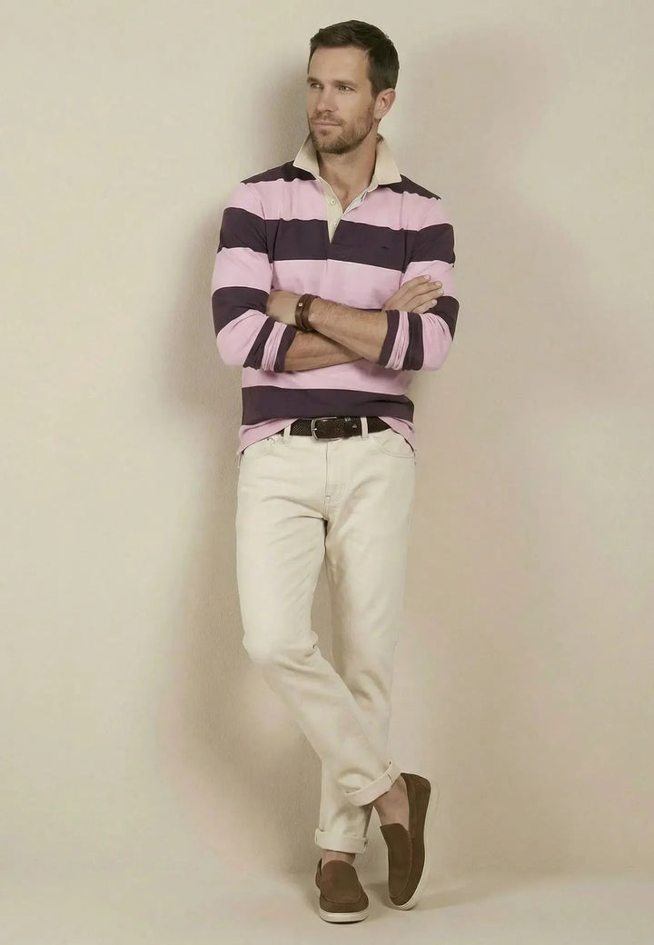 Fynch - Hatton Striped Rugby Shirt Aubergine - 16021363-342-M - fynch - hatton.co.uk
