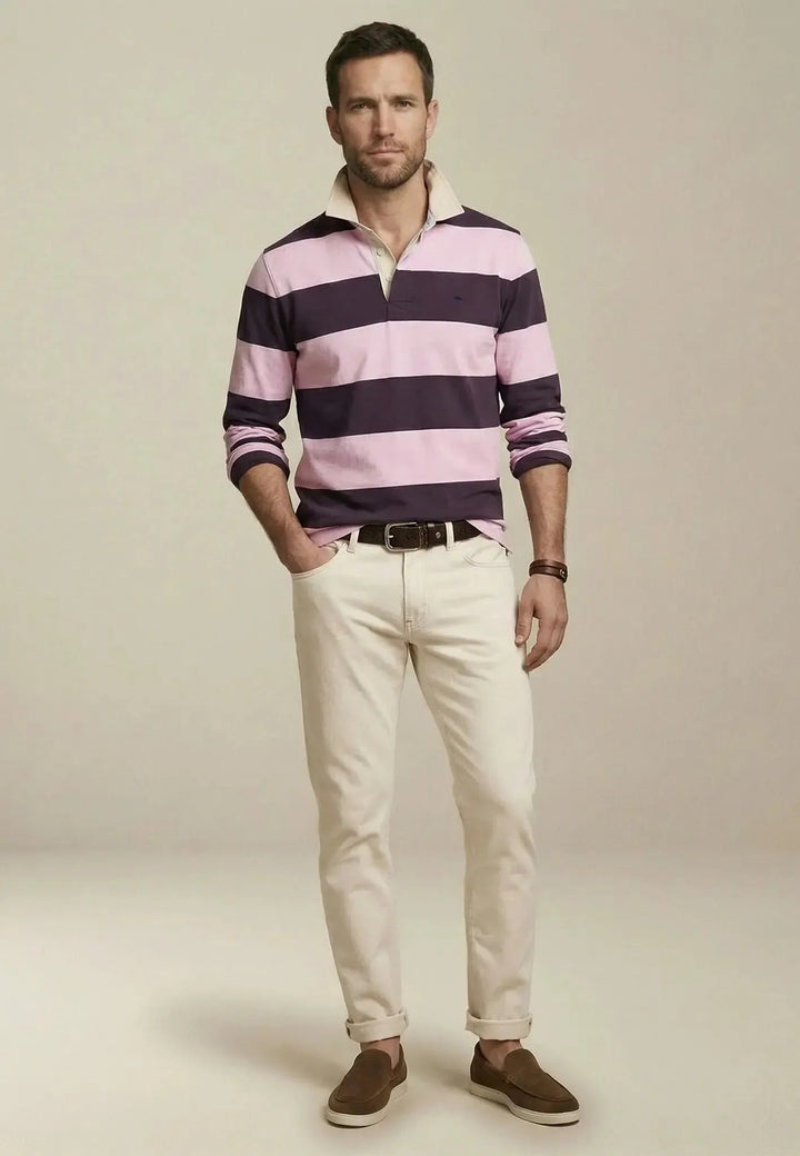 Fynch - Hatton Striped Rugby Shirt Aubergine - 16021363-342-M - fynch - hatton.co.uk