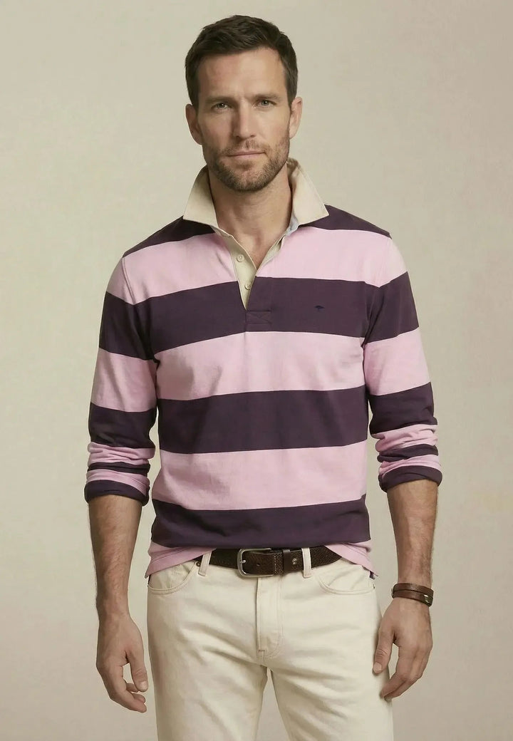 Fynch - Hatton Striped Rugby Shirt Aubergine - 16021363-342-M - fynch - hatton.co.uk