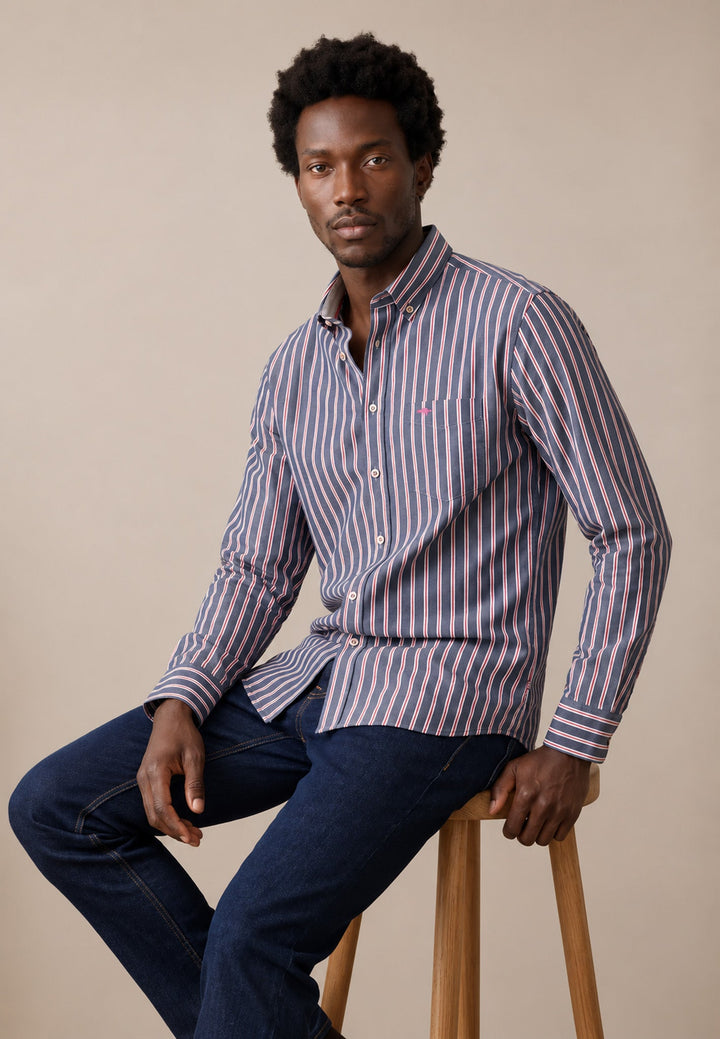 Fynch-Hatton Striped Twill Button Down Shirt Grape 16085350-416-M