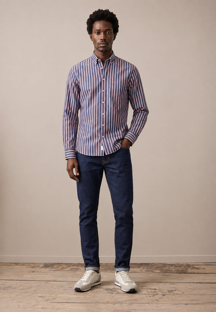 Fynch-Hatton Striped Twill Button Down Shirt Grape 16085350-416-M