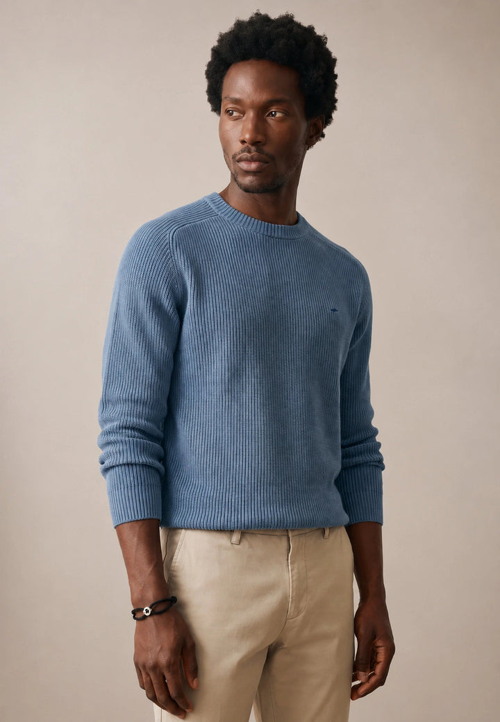 Fynch-Hatton Structured Cotton Crewneck Knit Air Blue 1609208-660-M