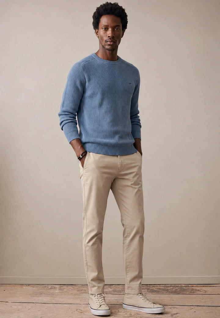 Fynch-Hatton Structured Cotton Crewneck Knit Air Blue 1609208-660-M
