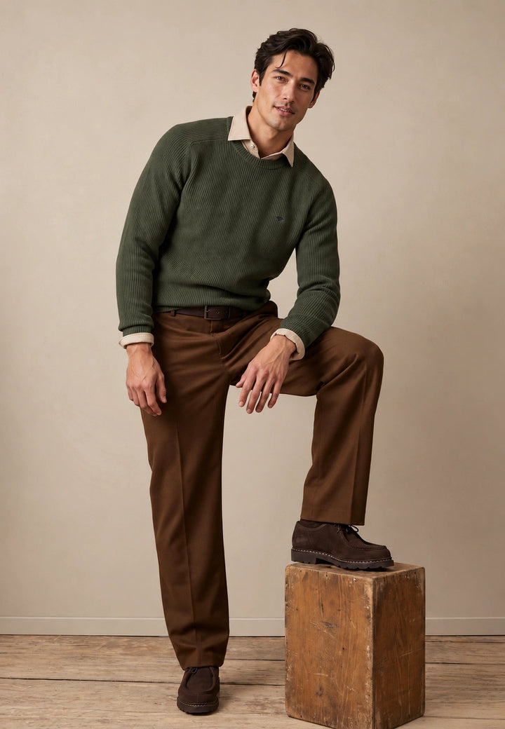 Fynch-Hatton Structured Cotton Crewneck Knit Cypress 1609208-749-M