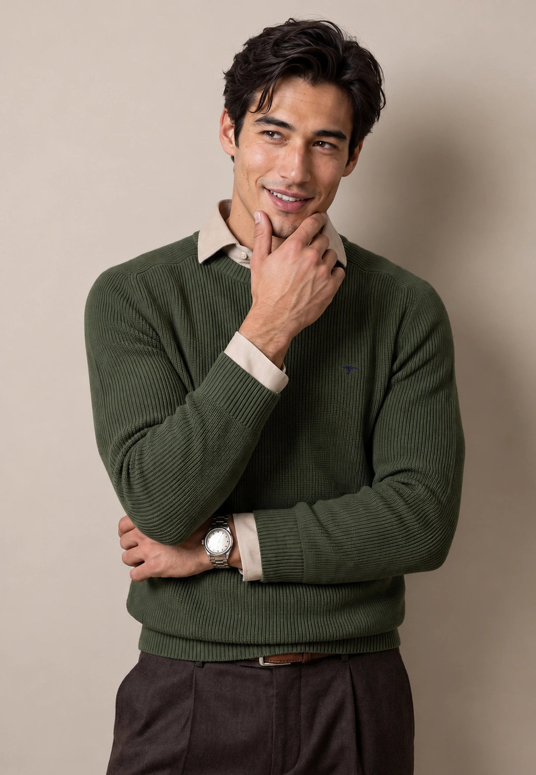 Fynch-Hatton Structured Cotton Crewneck Knit Cypress 1609208-749-M