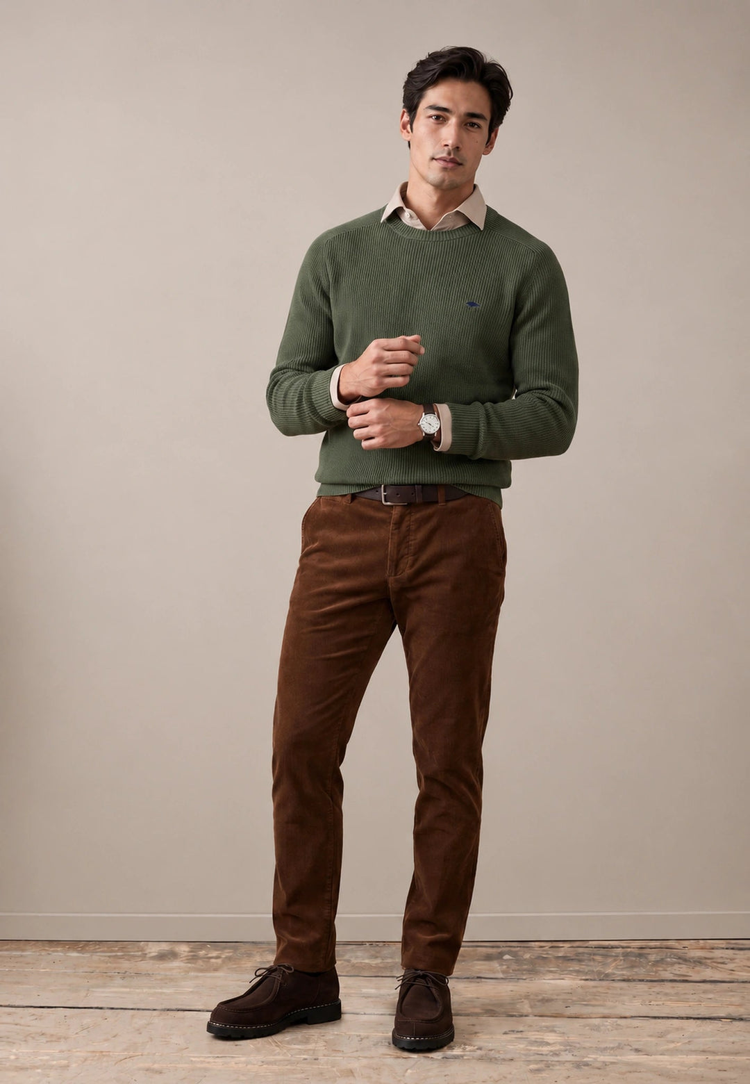 Fynch-Hatton Structured Cotton Crewneck Knit Cypress 1609208-749-M