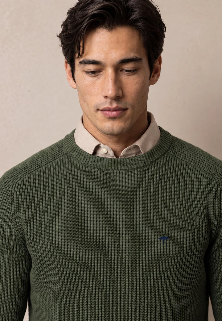Fynch-Hatton Structured Cotton Crewneck Knit Cypress 1609208-749-M