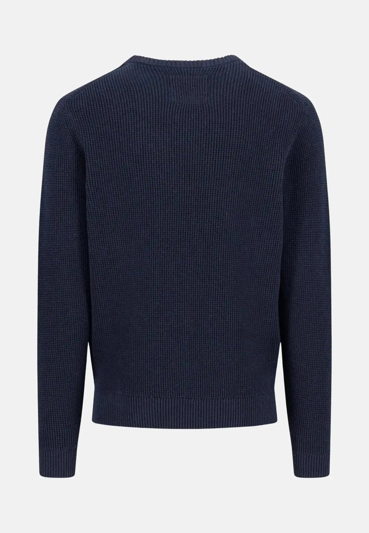 Fynch - Hatton Structured Cotton Crewneck Knit Navy 1512205-690-S