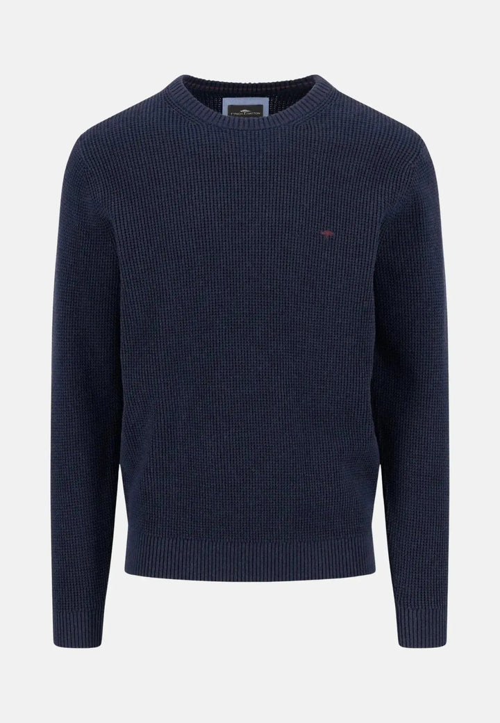 Fynch - Hatton Structured Cotton Crewneck Knit Navy 1512205-690-S