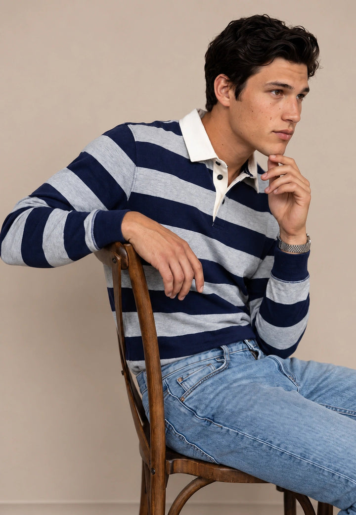 Fynch-Hatton Structured Stripe Rugby Shirt Navy 16091331-685-M