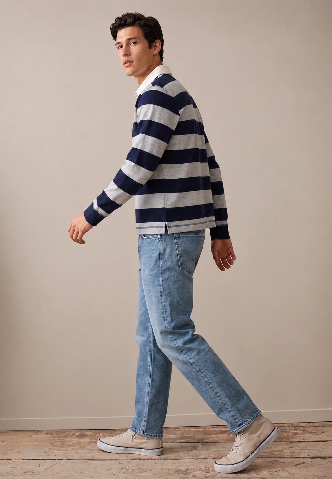Fynch-Hatton Structured Stripe Rugby Shirt Navy 16091331-685-M