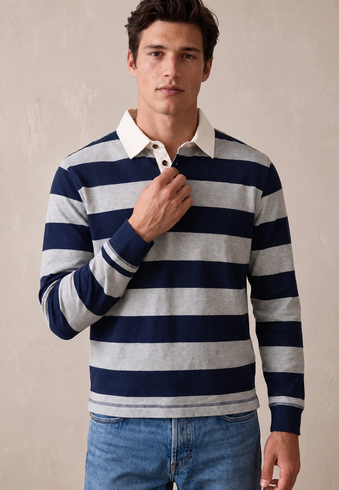 Fynch-Hatton Structured Stripe Rugby Shirt Navy 16091331-685-M