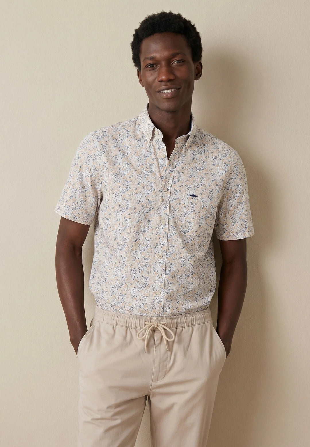 Fynch - Hatton Summer Flower Print Short Sleeved Shirt Tangerine 16046141-212-M