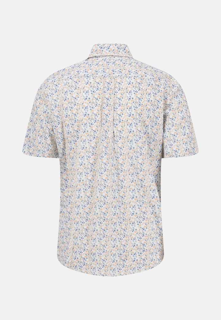 Fynch - Hatton Summer Flower Print Short Sleeved Shirt Tangerine 16046141-212-M